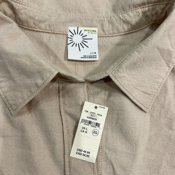 Offline by Aerie Tan Cropped Oversized Button-Up Shirt, NWT, Women’s Size Large - Picture 2 of 7
